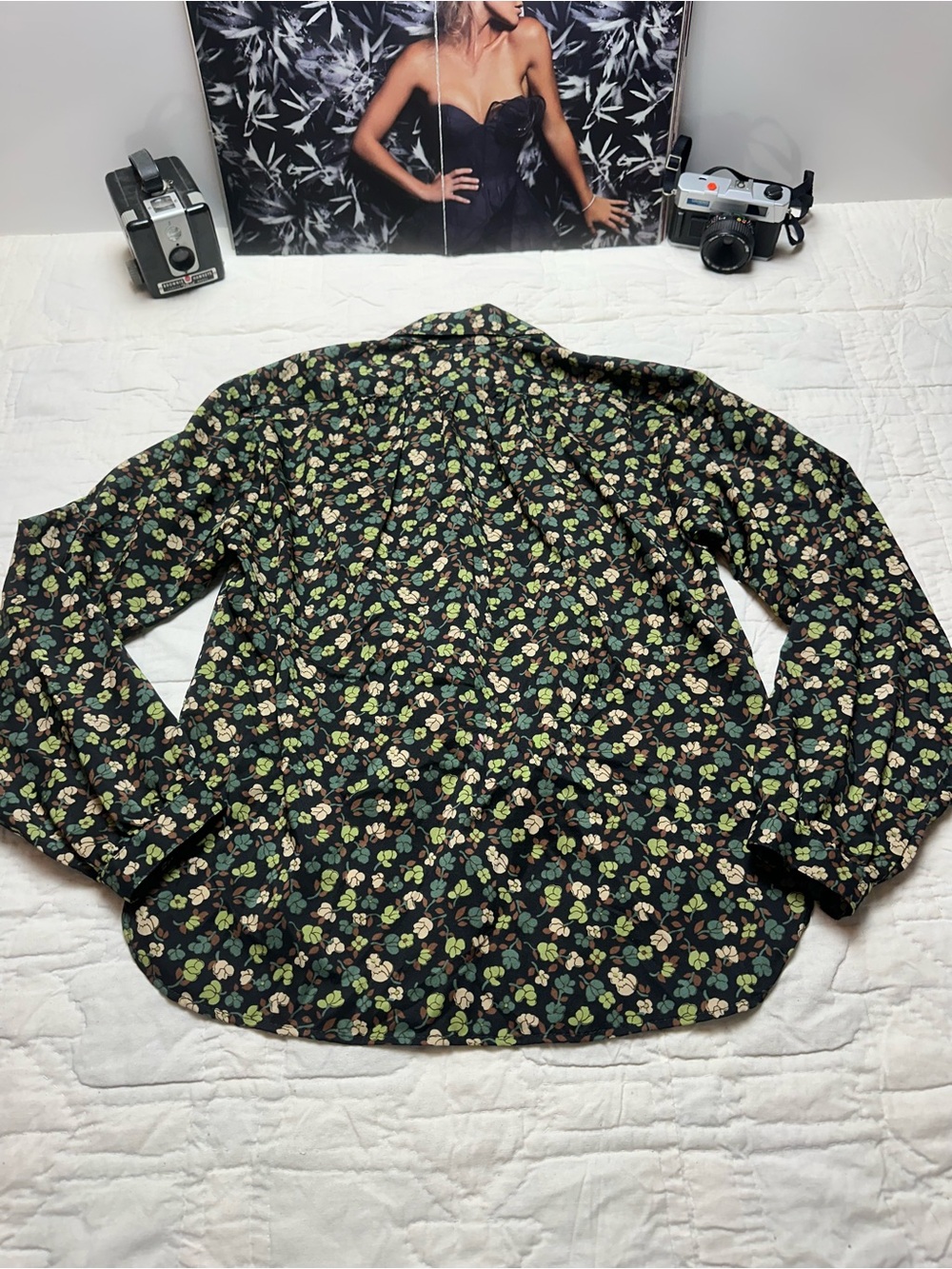Y2K Dark Floral Button Up Shirt | 90s Indie Sleaze Minimalist Blouse - Picture 5 of 10